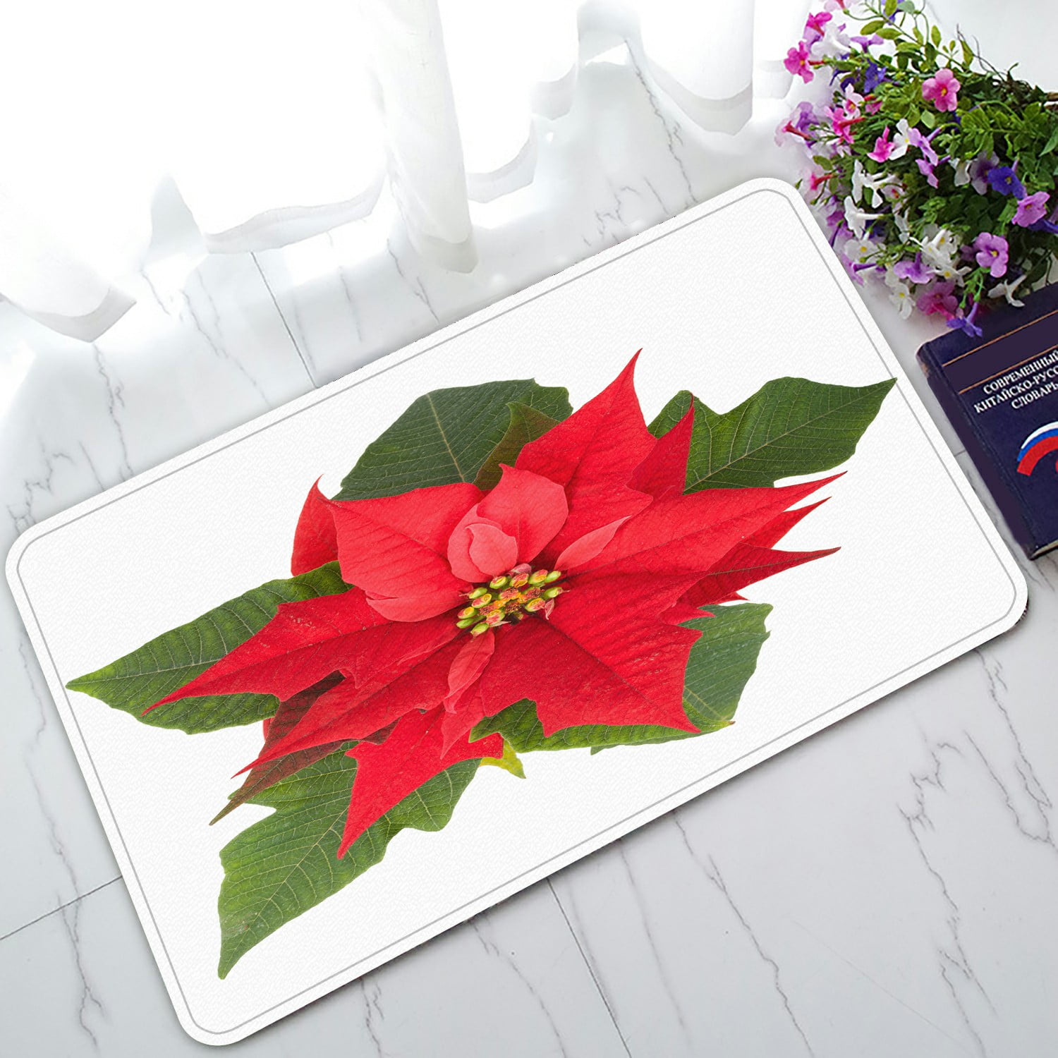 ECZJNT live christmas flower red Poinsettia Doormat Bath Mat Rug ...