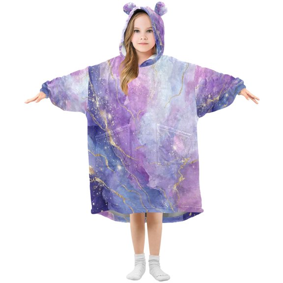 Wearable Blanket with Sleeves and Pocket Oversized Hooded Sweatshirt 3-14 YR Pink and Blue Marble Texture S