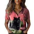 thumbnail image 2 of Bovemsi Women Cotton Shirt Printed Fashion Down Shirts Casual Tops Short Sleeve Blouse, Pink Women's Summer Shirts, L, 2 of 4