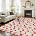 thumbnail image 3 of Vintage Sweet Bows Washable Area Rug 5 x 8 ft Pink Bow Red Cherry Linen Texture, Soft Non Slip Rugs Stain Repellent Indoor Felt Carpet for Living Dining Room Bedroom Home Office, 3 of 9
