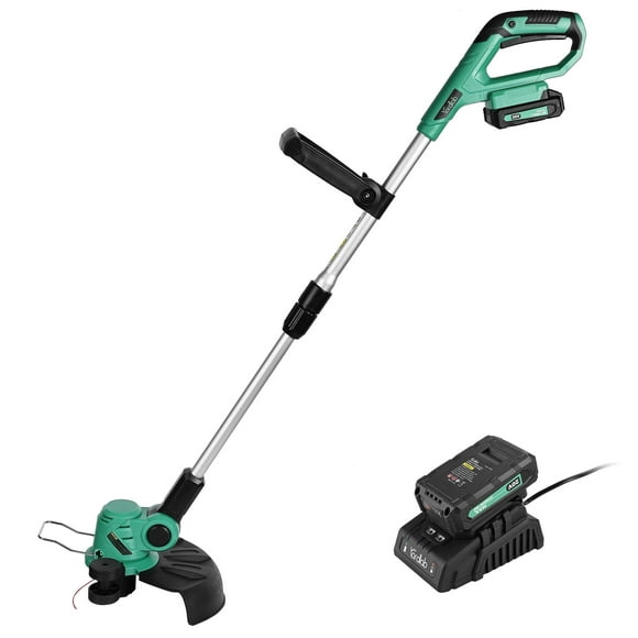 20V Cordless Electric String Trimmers, 7-Position Angle Adjustable Wheeled Edger Weed Cutter Wacker with 2.0Ah Li-Ion Battery