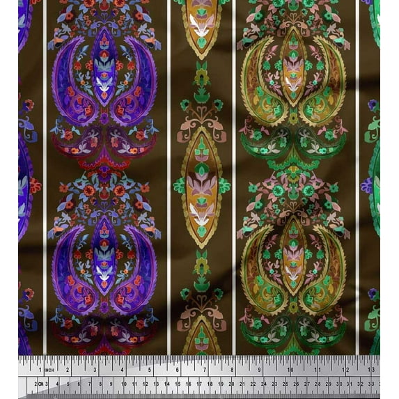 Soimoi Modal Satin Fabric Stripe & Paisley Ethnic Print Fabric by The Yard 42 Inch Wide