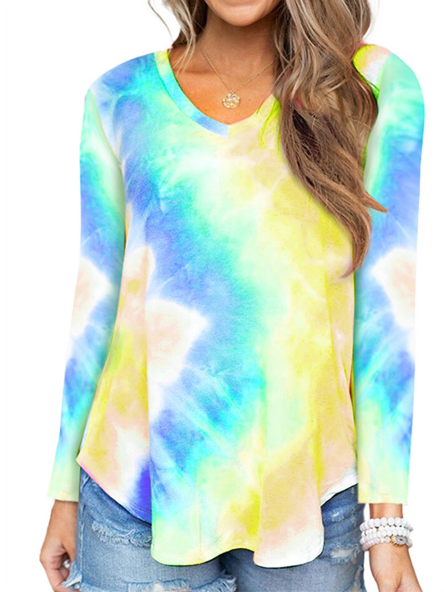 Women's Retro Tie-Dye Print V-Neck Short-Sleeve Shirt main image 0