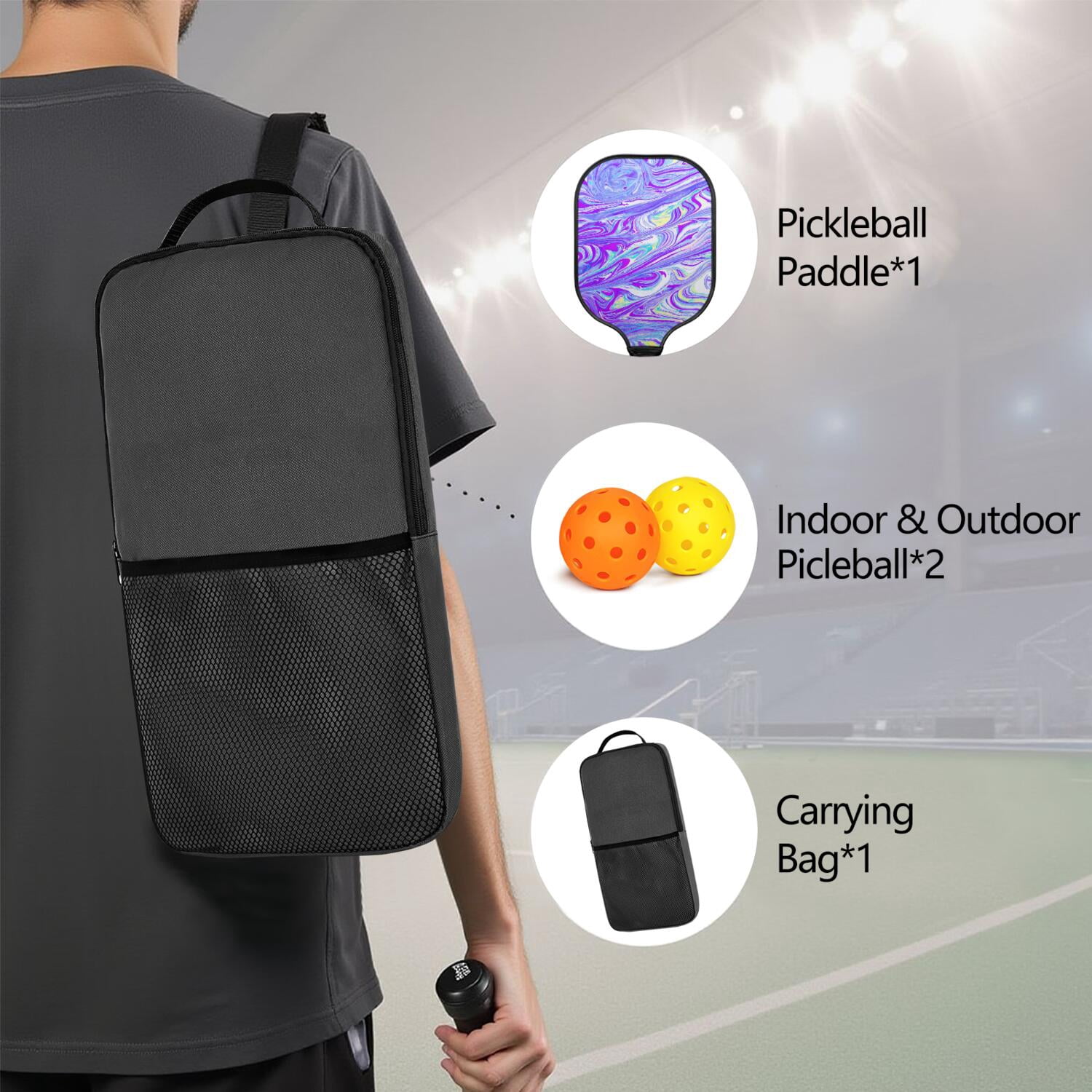 Pickleball Paddles Set Of 1, Fiberglass Surface, Liquid & Marble Print, 1 Paddles, 2 Balls & Bag