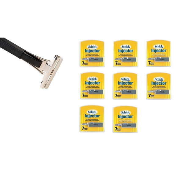 Shave Classic Single Edge Razor Handle with Schick Injector Refill Blades 7 Ct. (Pack of 8)   Schick Slim Twin ST for Dry Skin