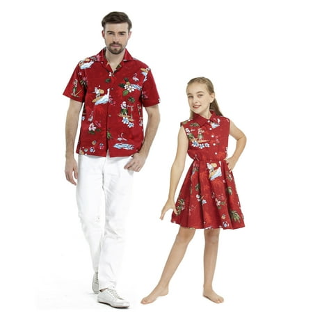 

Matching Father Daughter Hawaiian Luau Dance Shirt Shirt Dress Santa in Hawaii Christmas