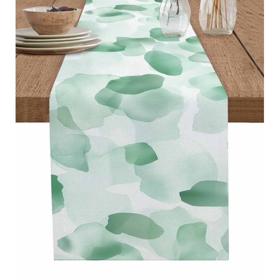 Ldtrchee Ombre Green Boho Table Runner 108 Inches, Multicolored Tie Dye Abstract Art Bed Runner Dresser Scarves Tabletop for Indoor Outdoor Parties/Ceremony/Banquet, 13"x 108"