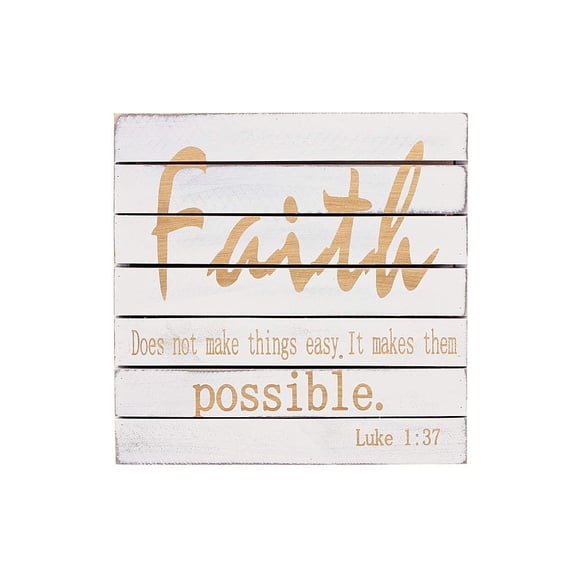 Wood Wall Plaque Faith Sign, Bible Verse Wall Art Hanging Decoration Christian Religious Home Decor Sign with Inspirational Quote, 9.75X9.75 inch