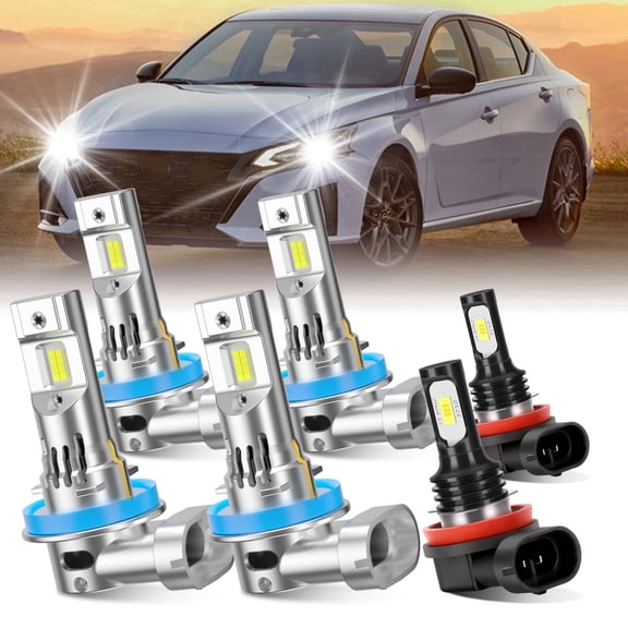 For Nissan Altima 2007-2018 LED Headlight Bulbs H9/H11 High Beam and Fog Light H11, Pack of 6, 6000K Cool White, Plug and Play