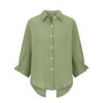 thumbnail image 4 of nerohusy Women Linen Button Down Shirt Rolled Cuffed 3/4 Length Sleeve Blouse Ladies Summer Casual V Neck Beach Cotton Tops 2025 Army Green,XXXXXL, 4 of 9
