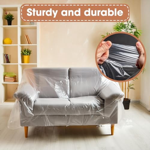 Heavy-Duty Clear Plastic Loveseat Covers, Waterproof Sofa Protectors for Dust, Dirt, and Moisture, Universal Fit Slipcovers for Furniture Protection (36x18x84x40 Inches)