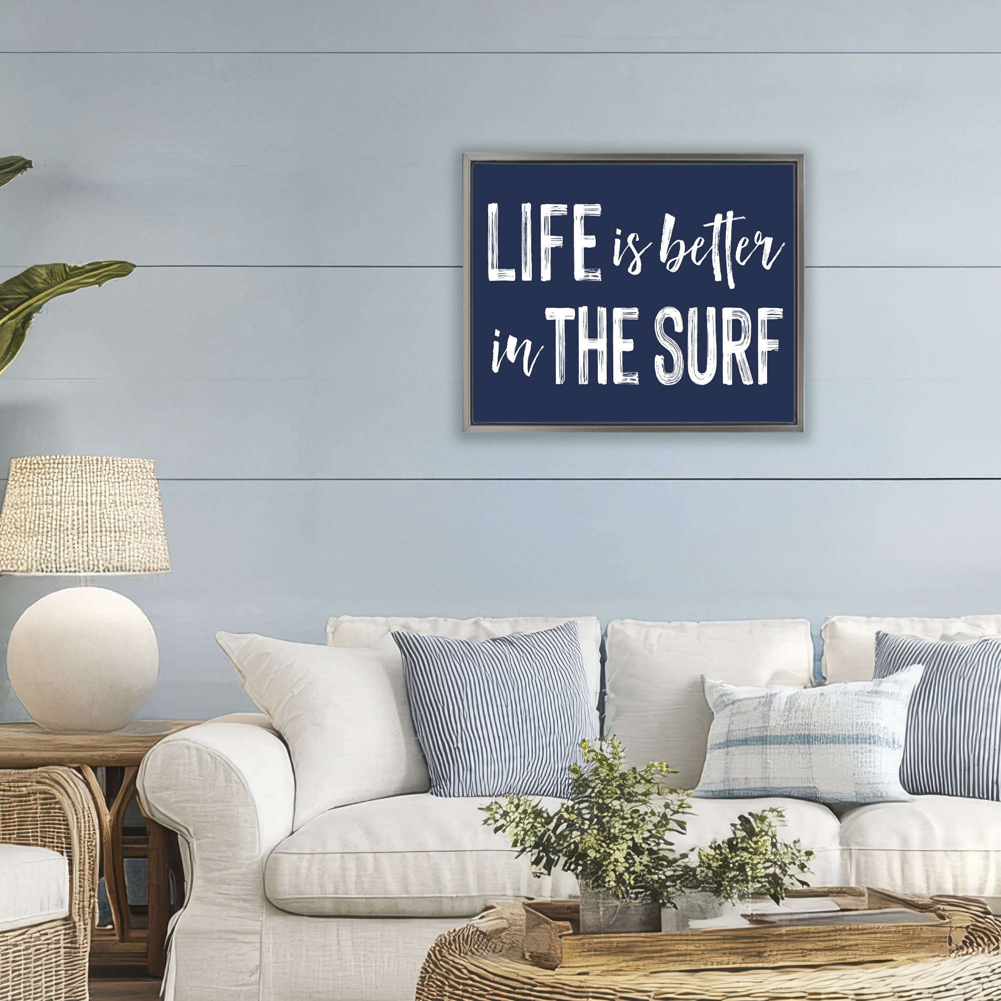 Life Better In Surf Gray Framed Floater Canvas Wall Art, design by Lettered and Lined