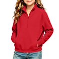 thumbnail image 2 of RUTAYY Girls Half Zip Sweatshirt Long Sleeve Stand Collar with Pockets Fall Winter Basic Casual Pullover Top, Red, 2 of 3