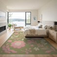 thumbnail image 3 of ODIKA 9'x12' Olive Pink Blossom Harmony Vintage Floral Washable Area Rug Charming 70s Inspired Design with Elegant Motifs Low Pile, Flatwoven, for Great Room, Indoor Concept, Large Living, 3 of 7