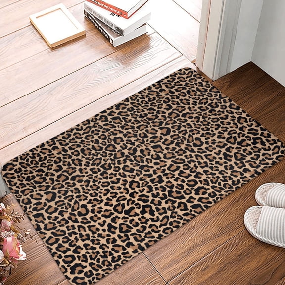 Front Door Mat Indoor Outdoor Outside Entrance - 16*24in Washable Brown Leopard Print A Thin Bathroom Rugs Fit Under Door, Bath Rugs for Bathroom, Kitchen Rugs Mats for Floor