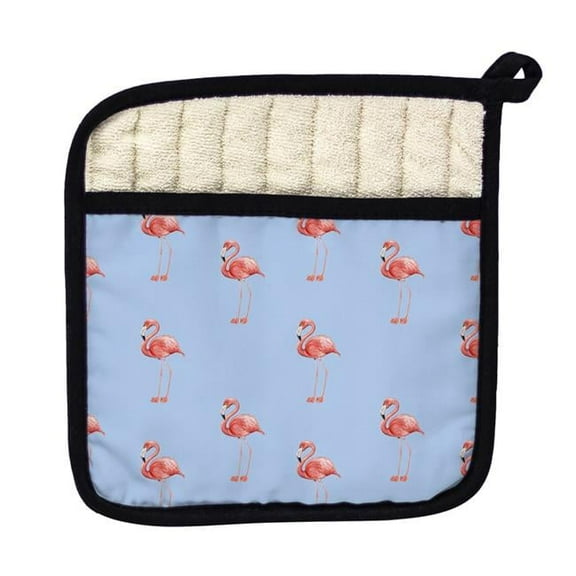 Betsy Drake PT084B Tiled Flamingos on Blue Pot Holder