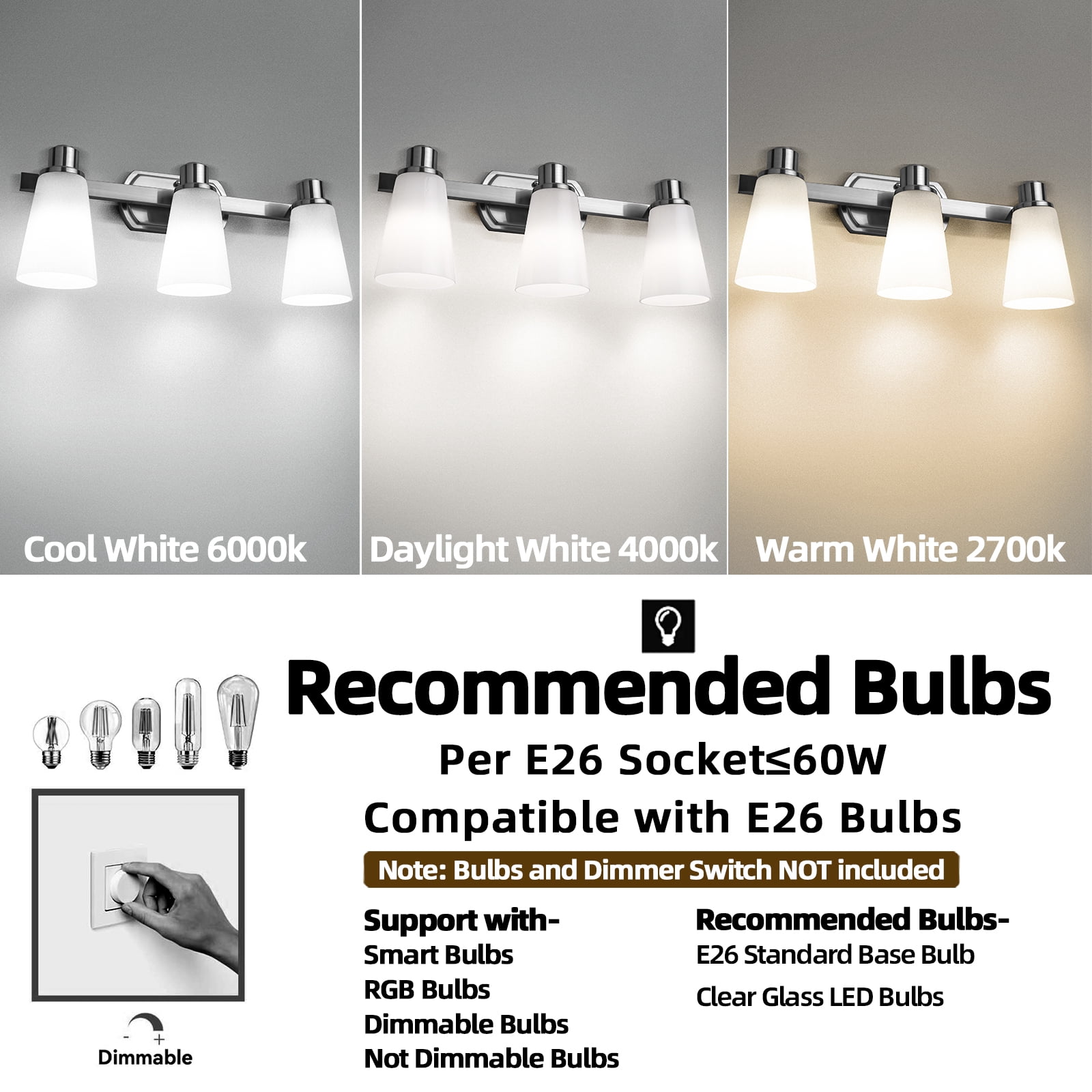 Vanity Lights for Bathroom Lighting Fixtures Over Mirror Sconces Wall Lighting Lamp with Brushed Nickel Finish and Milky Glass Shades.
