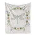 thumbnail image 1 of Dragonfly Soft Flannel Fleece Throw Blanket, Vintage Retro Farm Life Inspired Moth Daisies Lilies Leaves Image, Cozy Plush for Indoor and Outdoor Use, 60" x 80", Lilac Green, by Ambesonne, 1 of 6