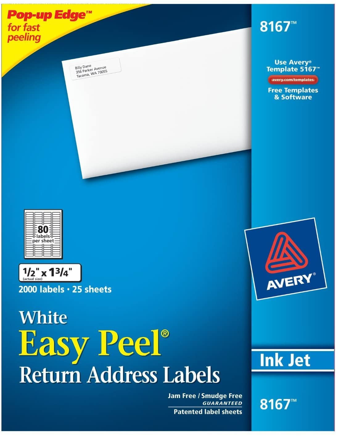 Easy Peel Inkjet Return Address Labels, 1/2 x 1-3/4, WE, 2000/Pack, Total 5  PK, Sold as 1 Carton, ADHESIVE: Permanent By Visit the AVERY Store