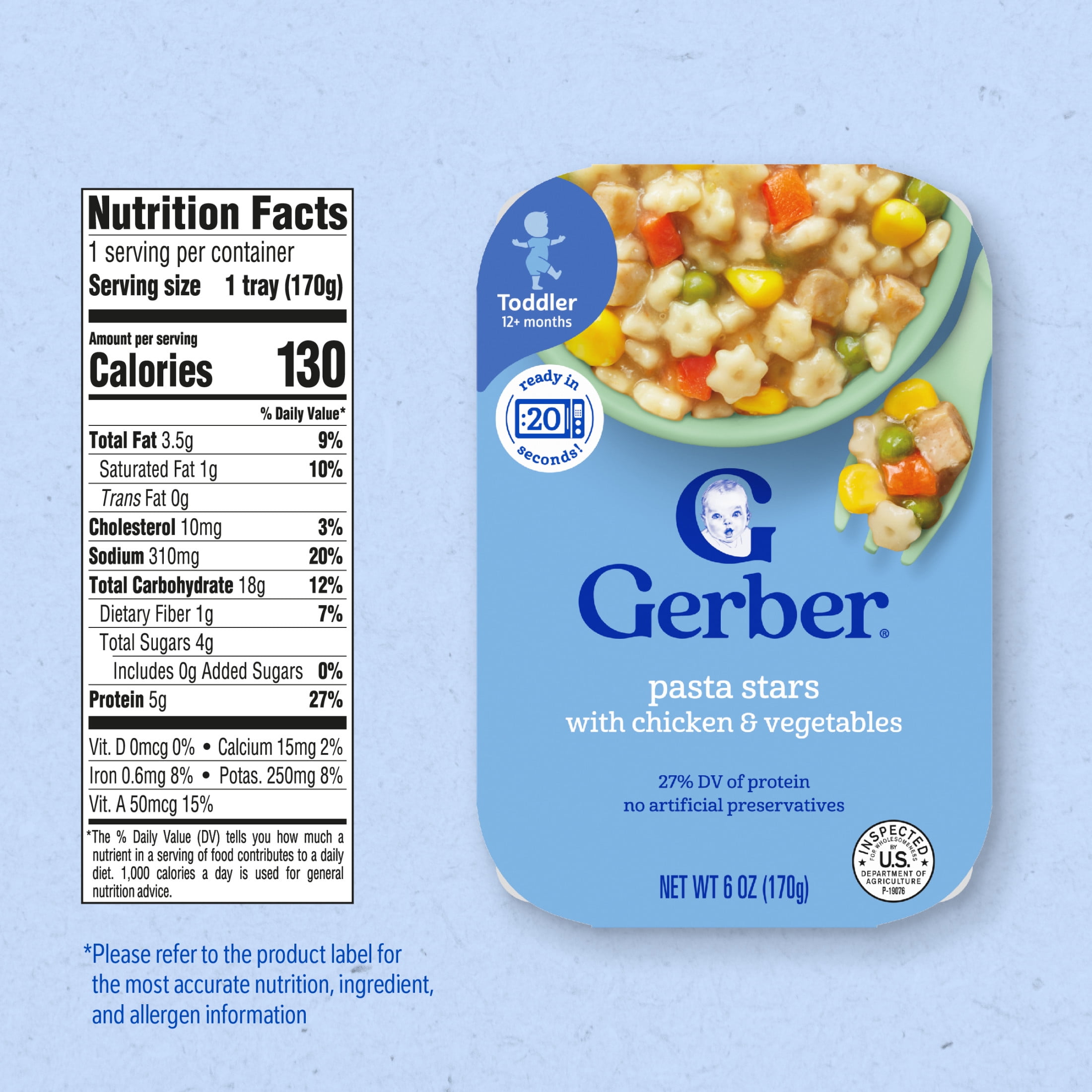 (12 pack) Gerber Mealtime for Toddler, Pasta Stars with Chicken and Vegetables Toddler Food, 6 oz Tray