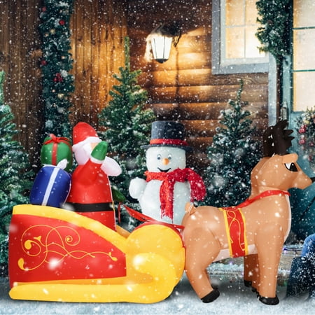 Costway 7 Ft Waterproof Inflatable Double Deer w/ Sled Christmas