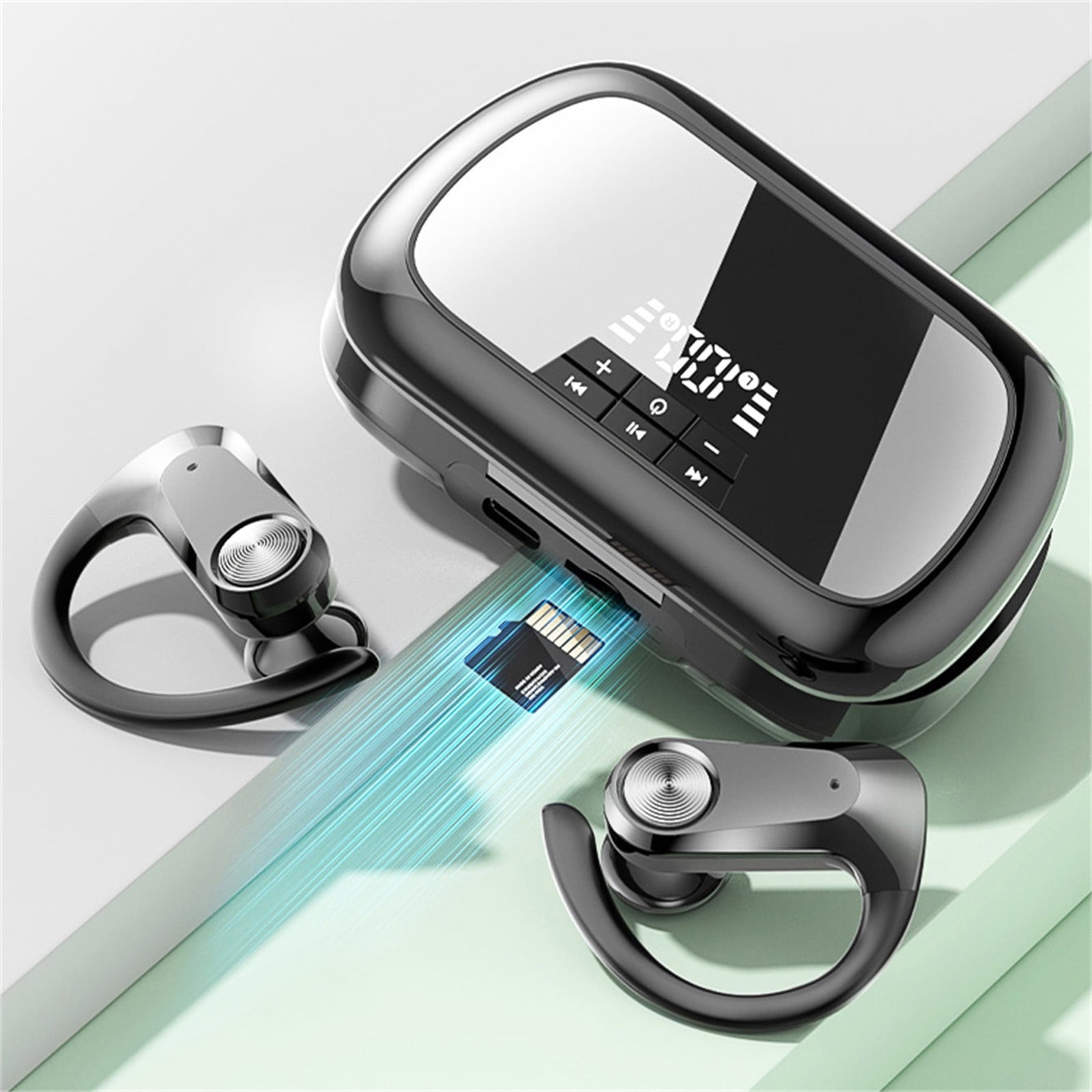 Jacenvly New Headphones Wired Wireless Earphones Bluetooth 5.3 Magical Support Sd Card Tws-Headphones Mirror Earbuds with Ear Hooks for Training Sport Digital Display