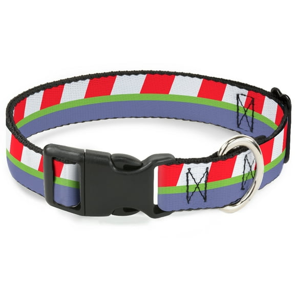Disney Pet Collar, Dog Collar Plastic Buckle, Toy Story Buzz Lightyear Space Ranger Stripe Red Green Purple, 7 to 8.5 Inches 0.5 Inch Wide
