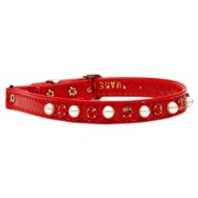 Angle View: Cat Safety w/ Band Patent Pearl and Crystals Red Collar size 12