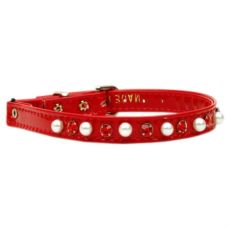 Cat Safety w/ Band Patent Pearl and Crystals Red Collar size 12