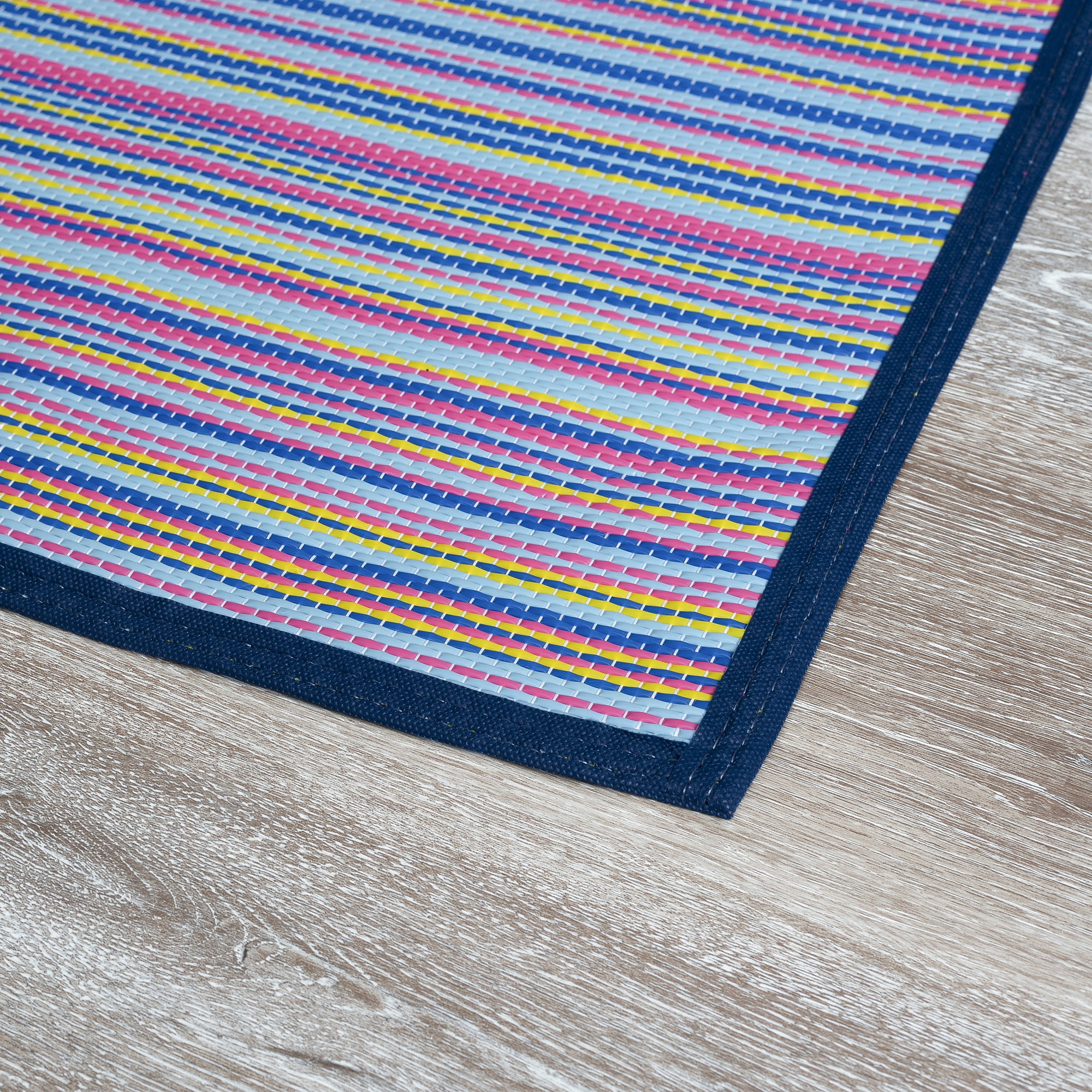 Luna Contemporary Stripe Multicolor Polypropylene Reversible Plastic Straw Outdoor Area Rug, 7'11'' x 10'3'' Rectangle