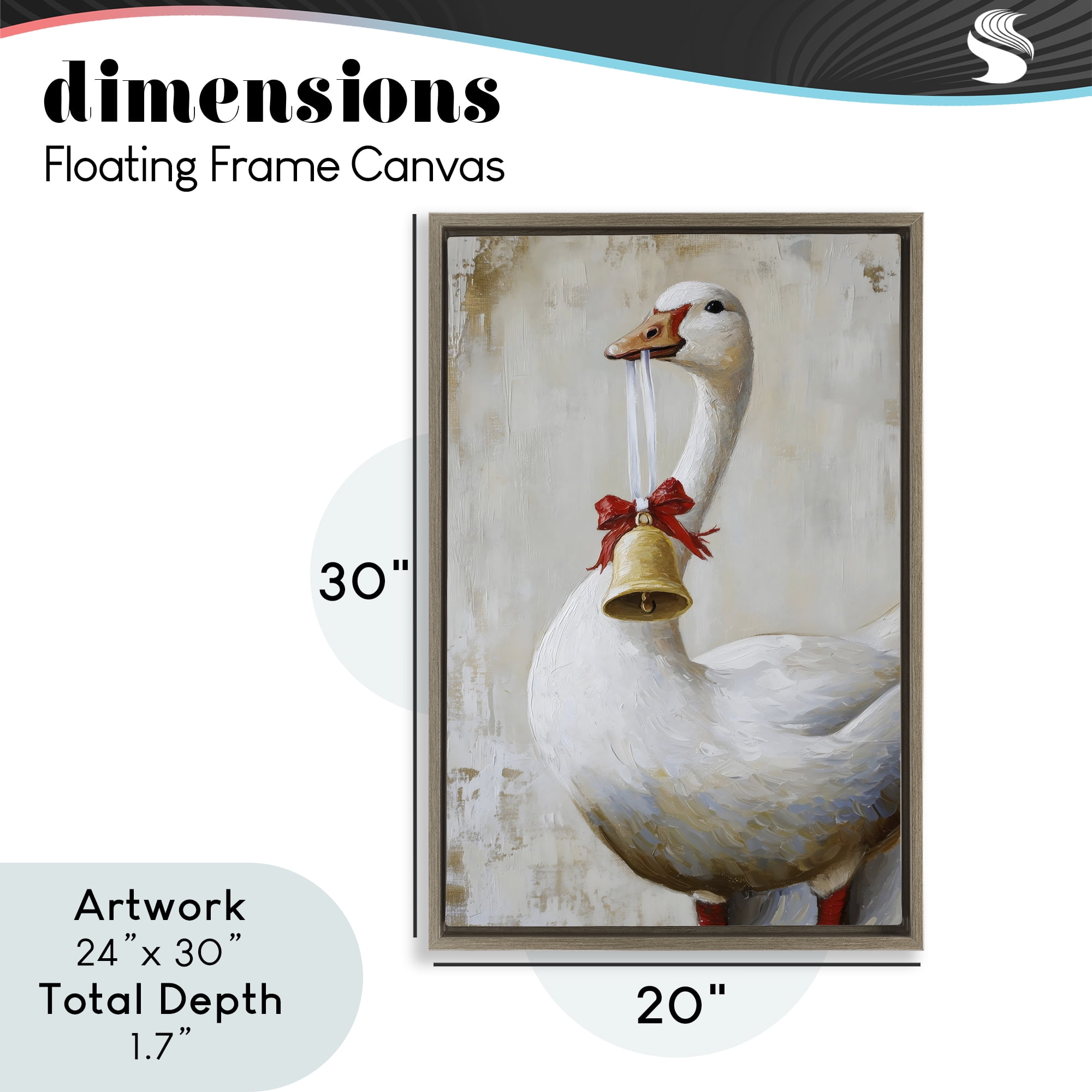 Festive Jingle Goose Brown Framed Floater Canvas Wall Art, design by Petal Prints Design