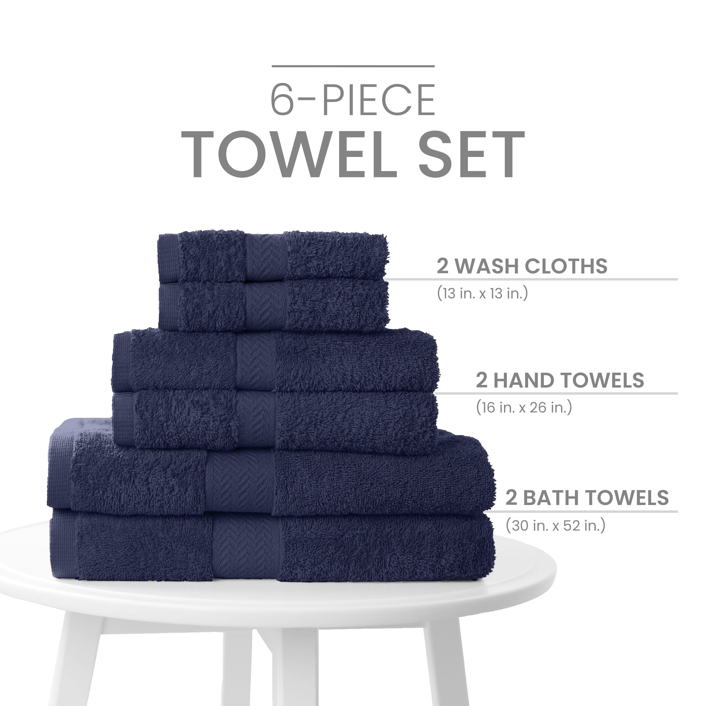 Martex 6-Piece 100% Ringspun Cotton Towel Set, Quick Dry Soft & Absorbent, Dark Blue