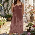 thumbnail image 2 of VEKDONE Women's Velvet Midi Dress Sleeveless Pleated Neck Spaghetti Straps Dress Elegant Solid Color Soft A-Line Dress Fashion Cocktail Dress Coffee XL, 2 of 8