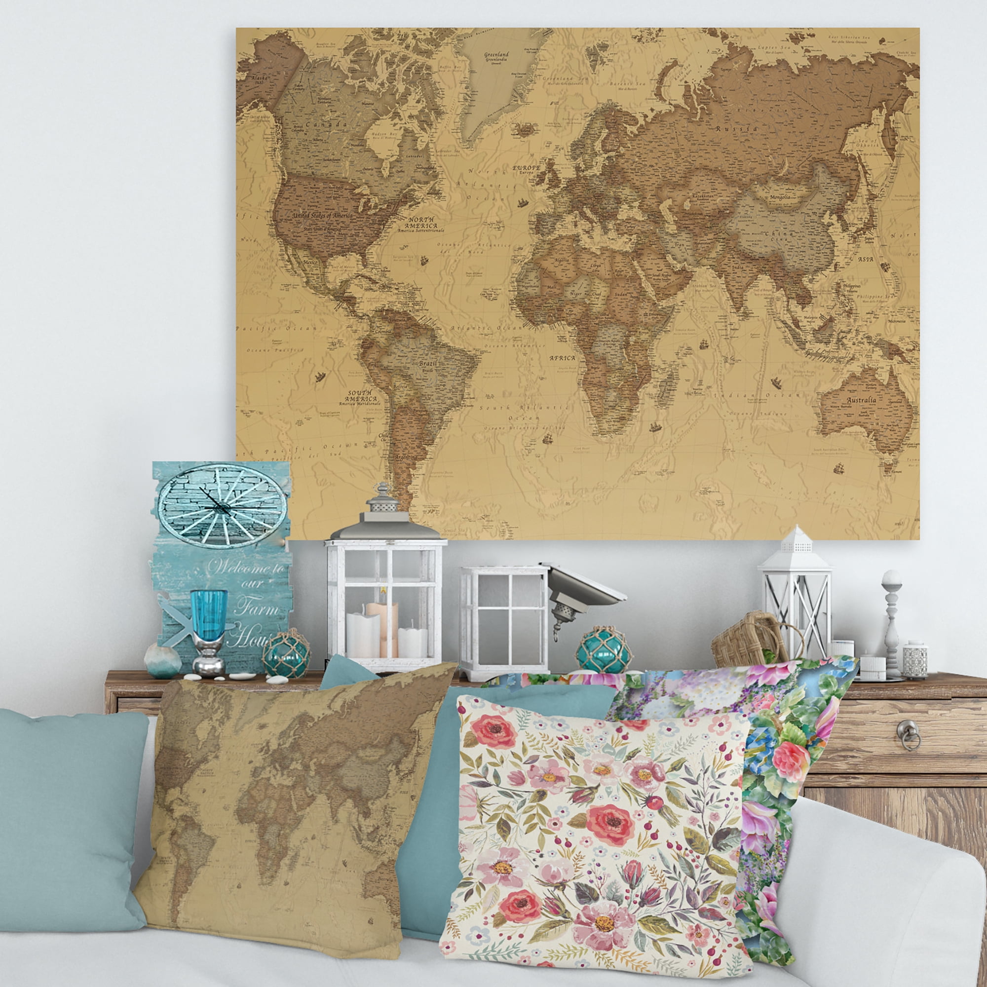 Designart ' Ancient World Map III ' Vintage Canvas Wall Art Print