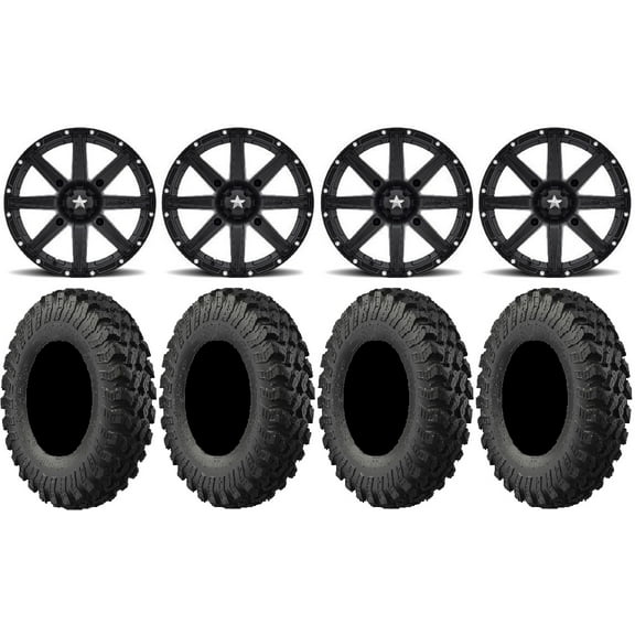 MSA Black Clutch 14" UTV Wheels 30" MotoRally Tires Kawasaki Mule Pro FXT
