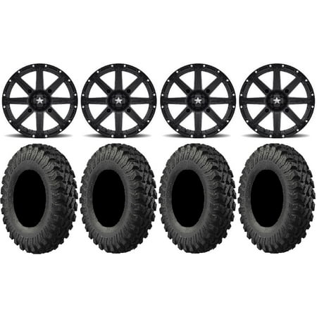 MSA Black Clutch 14 ATV Wheels 28 MotoRally Tires Honda Rincon Yamaha Rhino Kawasaki Brute Force Suzuki KingQuad