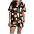 thumbnail image 5 of Halloween Pajamas Women 2 Piece Set Ghost Print Graphic Thin Relaxed Fit Button Short Sleeve Shirts and Shorts Soft Womens Pj Sets Dark Gray XXL, 5 of 7