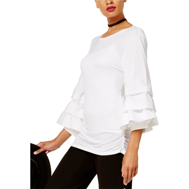 INC Blusa de punto con mangas escalonadas para mujer, blanca, extragrande I-N-C Tejer