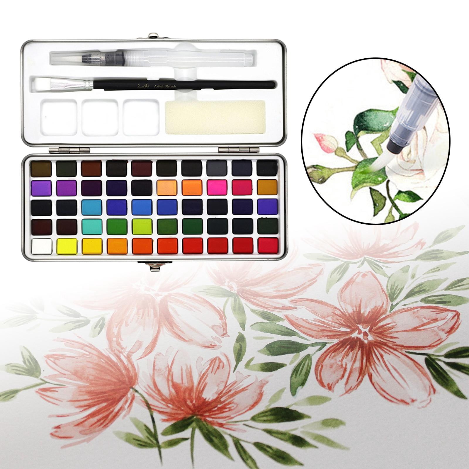 Portable Solid Watercolor Paint Set with Storage Case Professional Water Painting Pigment for Painting Coloring Adults Kids Amateur Hobbyists 50 Colors