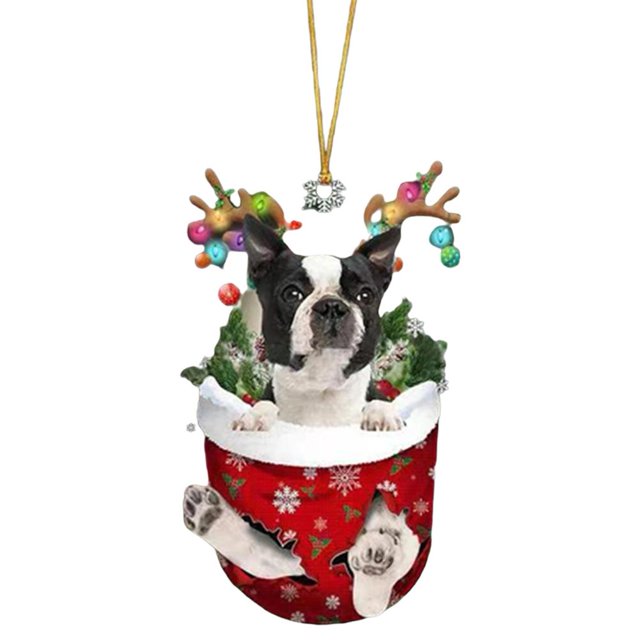 Wartleves Colgante de perro navideño acrílico para espejo retrovisor de coche, decoración DIY