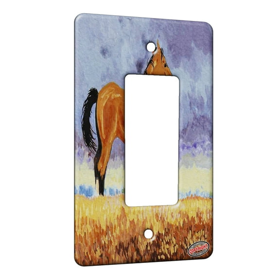KuzmarK™ 1 Gang Rocker Wall Plate - Mustang Mare and Foal Wild Horse Art by Denise Every