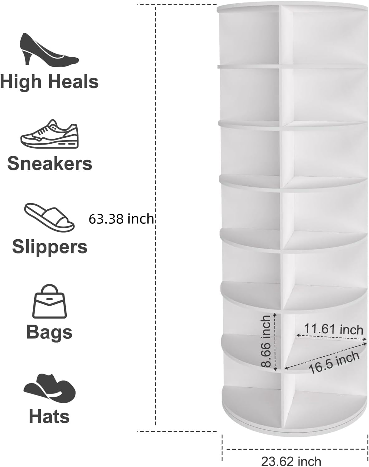 Display Shelves 7 Tier Rotating Shoe Rack Tower, Spinning Shoe Display, 360 Shoe Rack Storage Round Carousel, Vertical Handbag Rotate Shoes Closet Organization (WHITE),Wooden Display Shelves