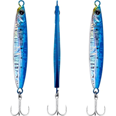 3 Pack Saltwater Fishing Jigs Jigging Spoon Fishing Lures Offshore Glow Vertical Diamond Metal Casting Jig Saltwater Striper Snapper Mackerel Blue 1.5oz-3 Pack Blue 1.5oz-3 Pack