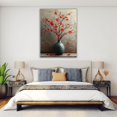 thumbnail image 4 of Mudket Red Plum Blossom in Vase Canvas Wall Art, Vintage Floral Wall Decor, Rustic Red Flower Pictures for Living Room Bedroom, Framed Ready to Hang - 12"L x 8"W, 4 of 10