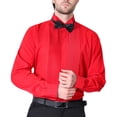 thumbnail image 6 of IROINNID Men Pleated Front Turndown Collar Button Front Long Sleeve Tuxedo Dress Shirt with Matching Bow Tie formal Wedding Banquet Ceremony Top(Red,M), 6 of 7