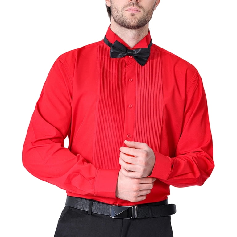 pleated men dress shirt with collar Diagonal Wing Tip Timelessly smart PLEATED MANDARIN COLLAR UNIFORM SHIRT