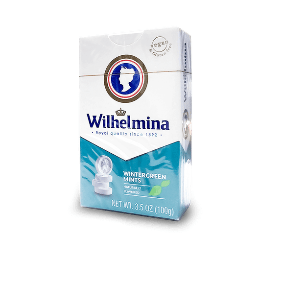 Wilhelmina Wintergreen Mint Candies Box — 3.5oz (100g) Dutch Candy MADE IN THE NETHERLANDS HOLLAND