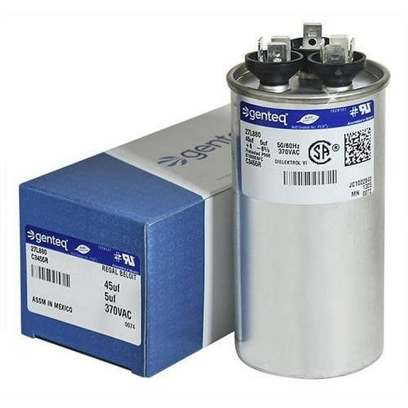 OEM Replacement for Capacitor Round Original GE/Genteq 45/5 uf MFD 370 volt 27L903 (Replaces Old GE #s 97F9895BX, 27L903BZ3), 45   5 MFD at 370 Volts