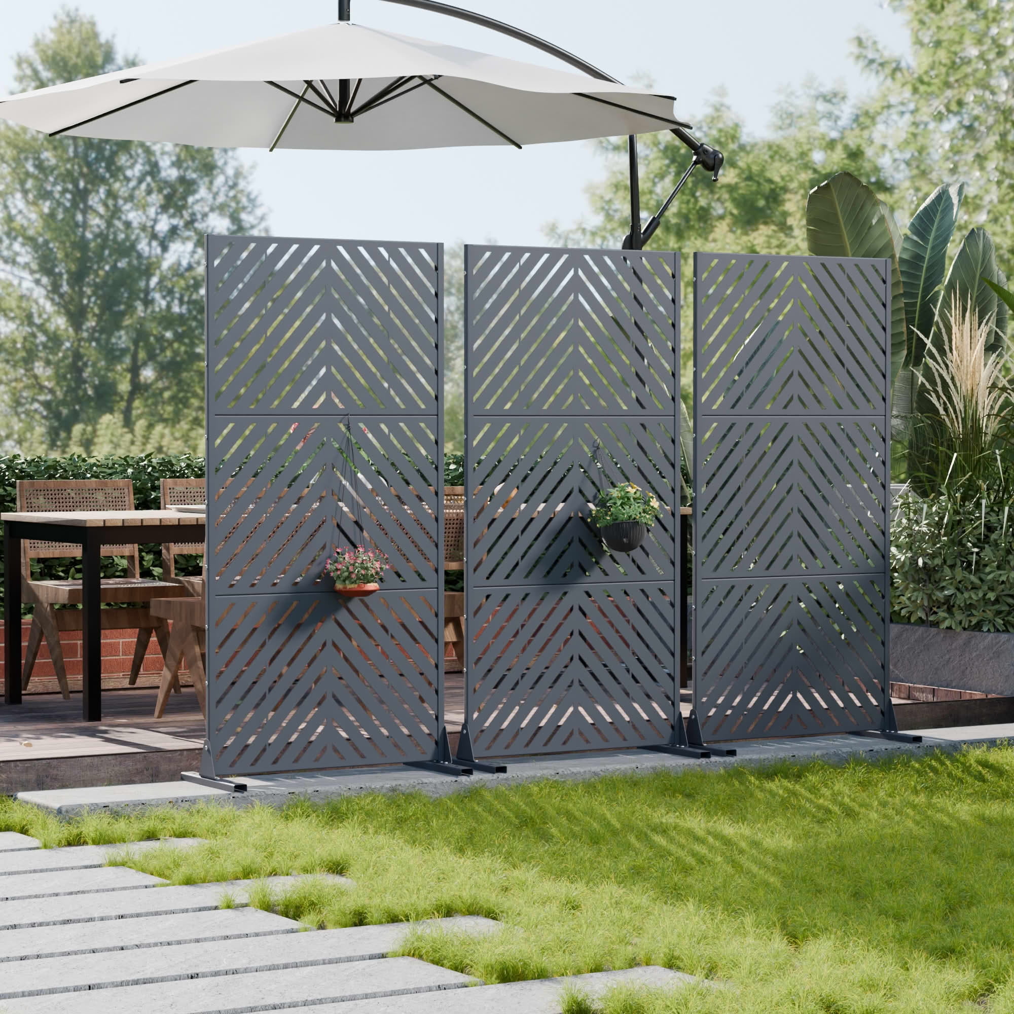 MAYEERTY Outdoor Metal Privacy Screen 6ft × 3ft Cambrian Rock Gray, 3-Panel Parallel Decorative Screen, Weatherproof for Patio