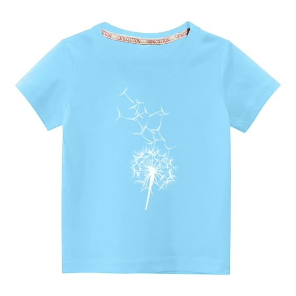 Virmaxy Little Kids Fashion Graphic Basic Tee Toddler Baby Crew Dandelion Graphic T-shirt Unisex Kids Spring Summer Fashion Short Sleeve Cotton Casual Baggy Tees Blue-A 4T